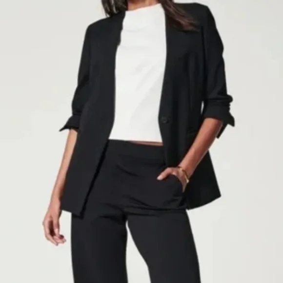 SpanxThe Perfect Collarless Blazer in Black Single Button Front Size Large